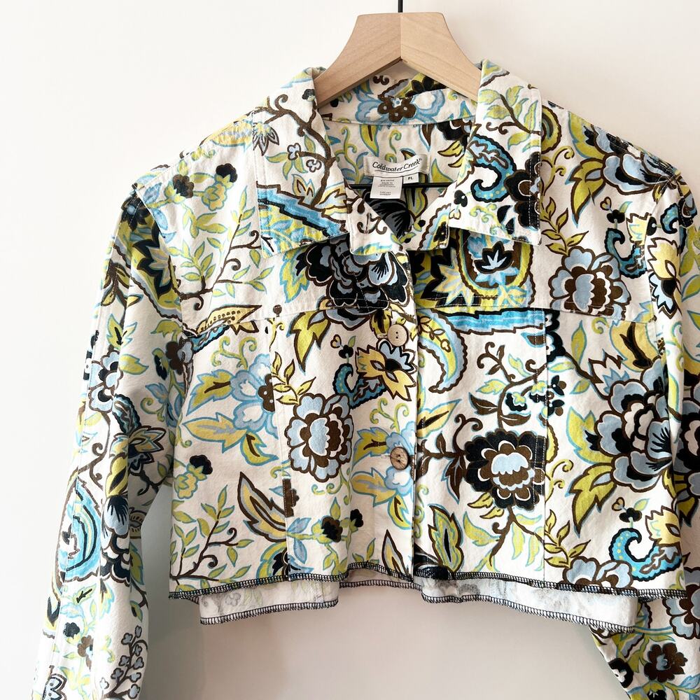 90s Vintage Coldwater Creek Cropped Reworked Floral Button Down Jacket PL - Picture 4 of 4
